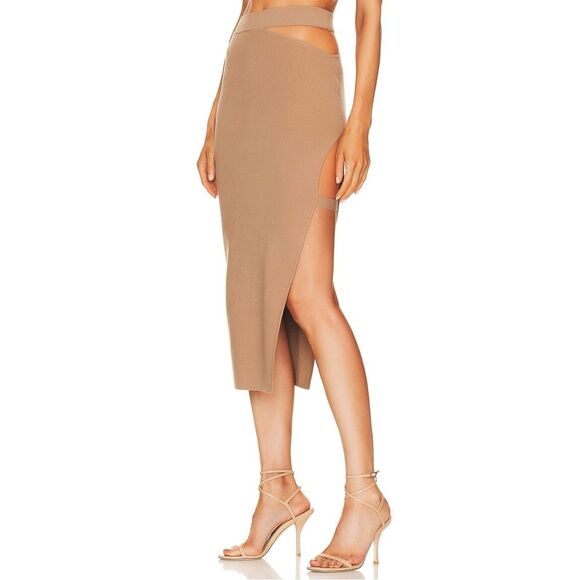 NWT Michael Costello x REVOLE Ismane Knit Midi Skirt in Taupe Size XL - Picture 1 of 8